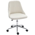 Vanity Chair for Makeup, Velvet Comfy Office Chair with Adjustable Height, Swivel Wheels for Bedroom, Living Room, Cream