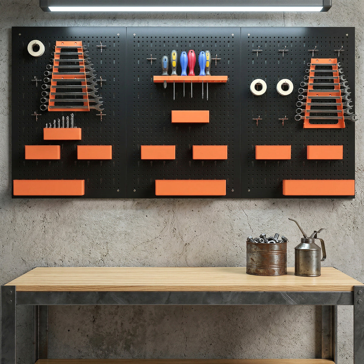33 Piece Metal Pegboard Panels, Peg Board with 16 Hooks, Bins and Racks, Black and Orange