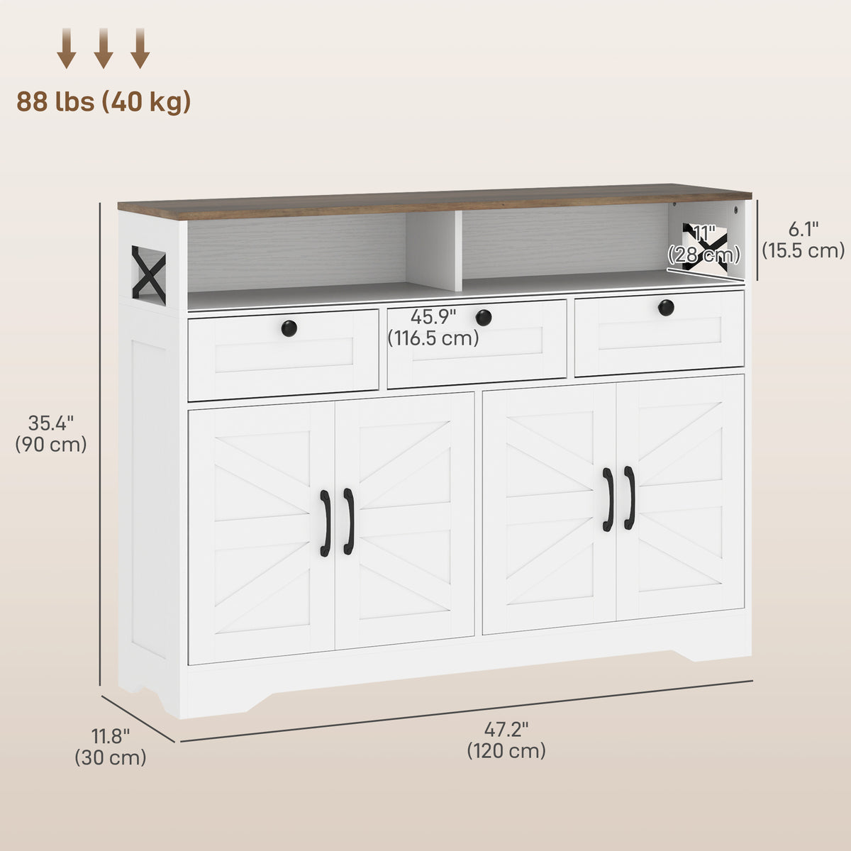 Sideboard, Buffet Cabinet with 4 Barn Doors and 3 Drawers, Coffee Bar Cabinet with Adjustable Shelves, Black