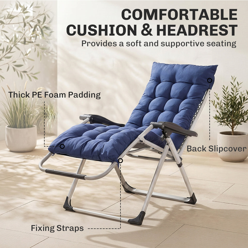Reclining Zero Gravity Chair with Adjustable Backrest, Folding Garden Sun Lounger, Outdoor Recliner with Removable Cushion and Headrest, Dark Grey