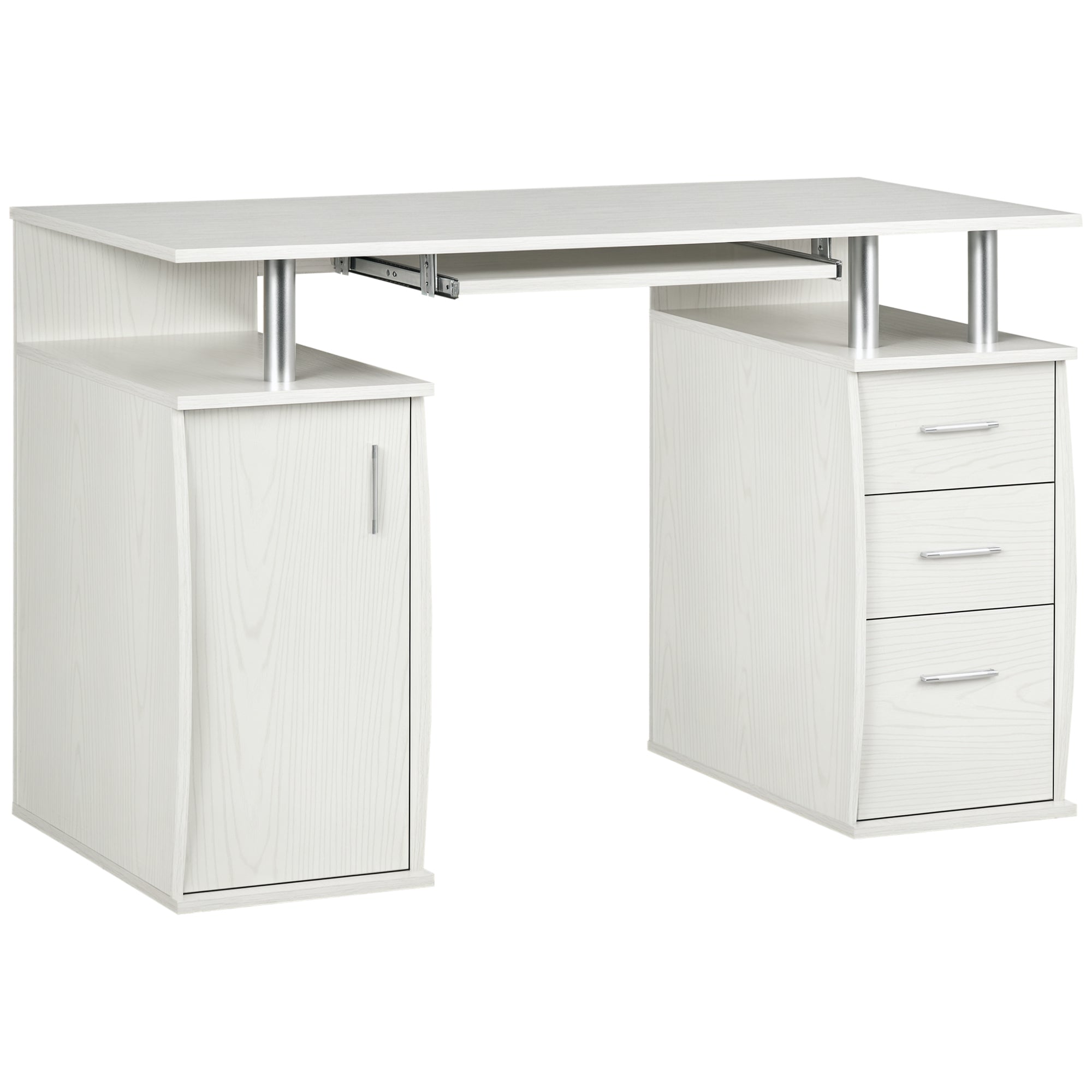 47" Computer Desk with Keyboard Tray and Storage Drawers, Home Office Workstation Table with Storage Shelves, White