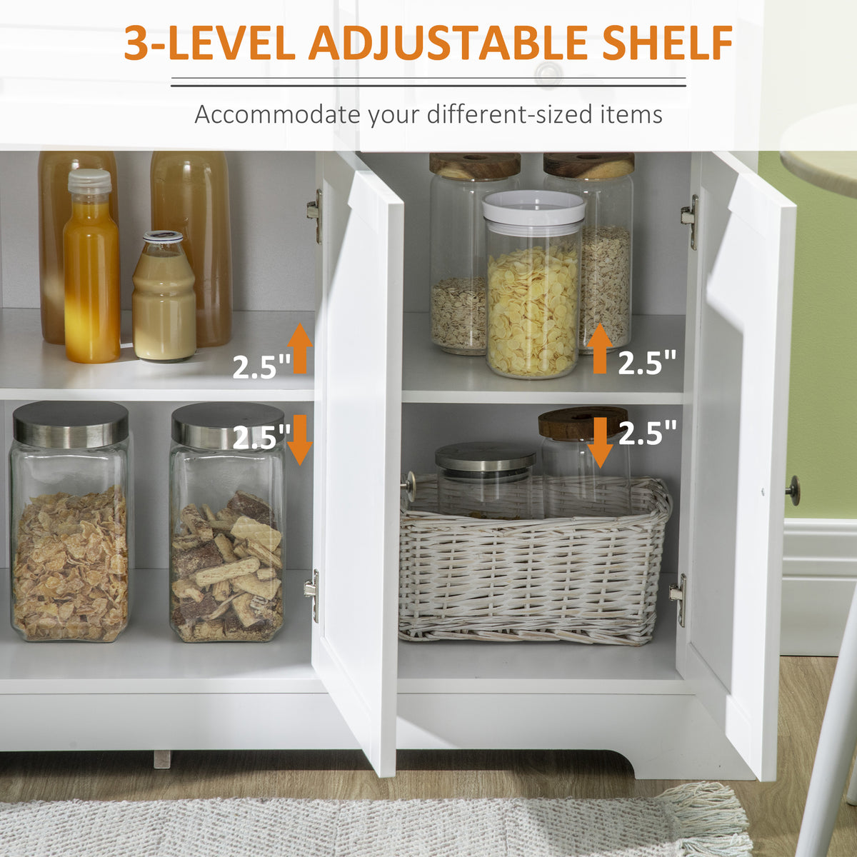 Modern Sideboard Cabinet, Buffet Cabinet with 2 Drawers and Adjustable Shelves, Buffets Tables for Dining Room, Black