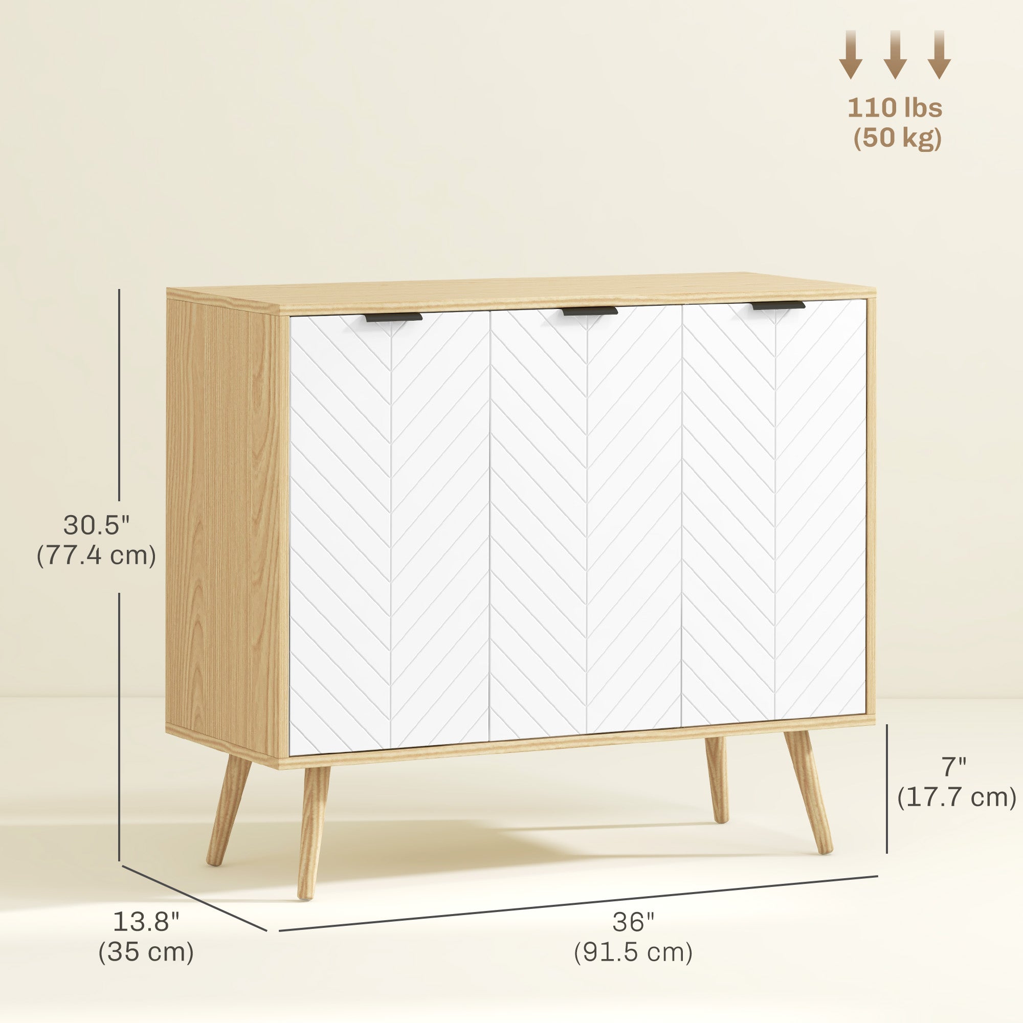Modern Sideboard and Buffet, Dining Room Cabinet with Adjustable Shelves for Kitchen, Living Room, Natural