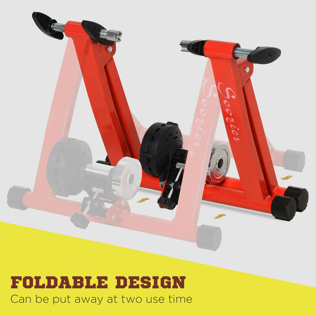 Soozier Bike Trainer Magnetic Bicycle Stand Indoor Exerciser w/ Quick Release Skewer, 5 Levels Resistance, Red