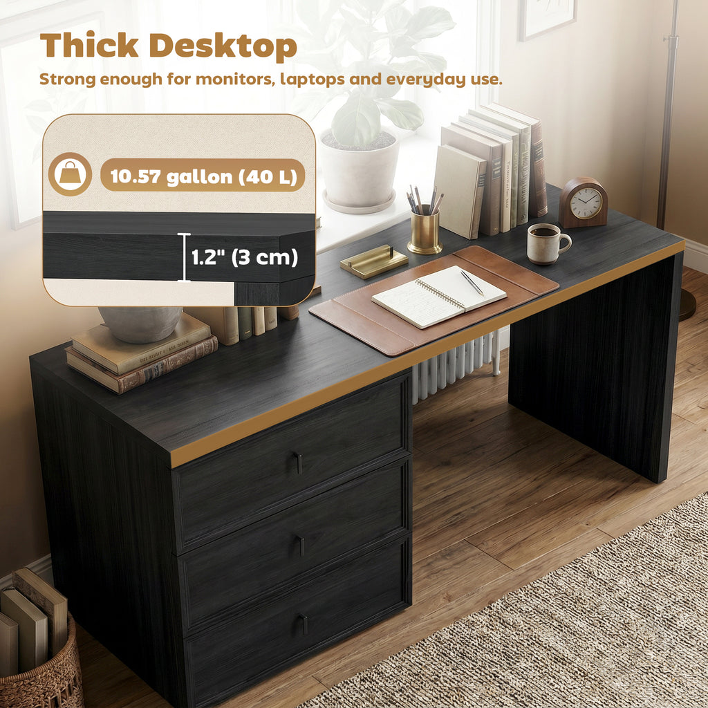 L Shaped Computer Desk Home Office Desk with 6 Drawers Black Wood Grain