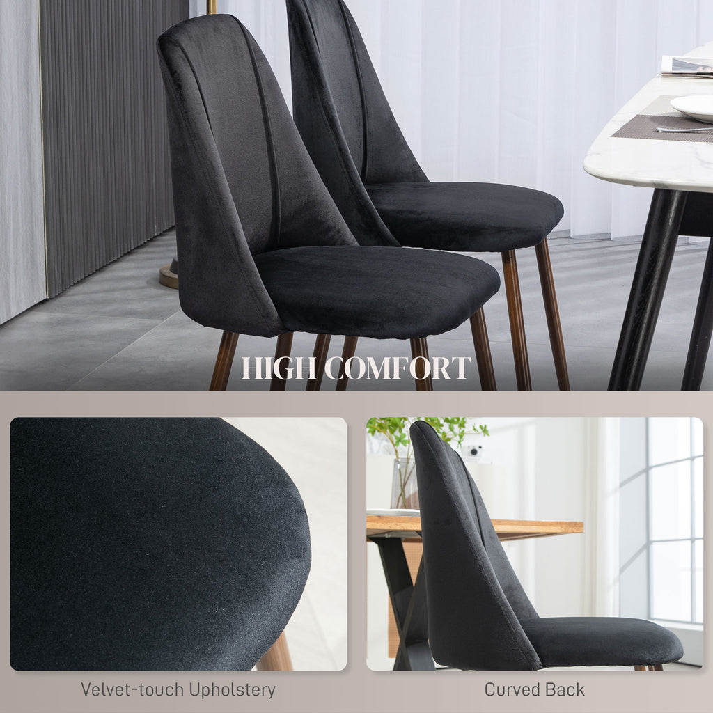 Upholstered Dining Chairs Set of 4, Velvet Accent Chair with Back and Wood-grain Steel Leg for Kitchen, Grey