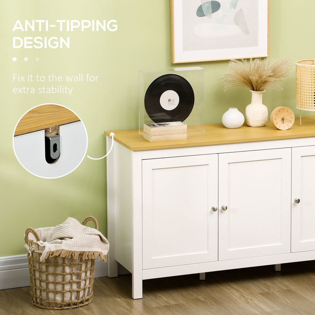 Sideboard, Buffet Cabinet with Doors and Adjustable Shelves for Living Room, Entryway, White and Natural