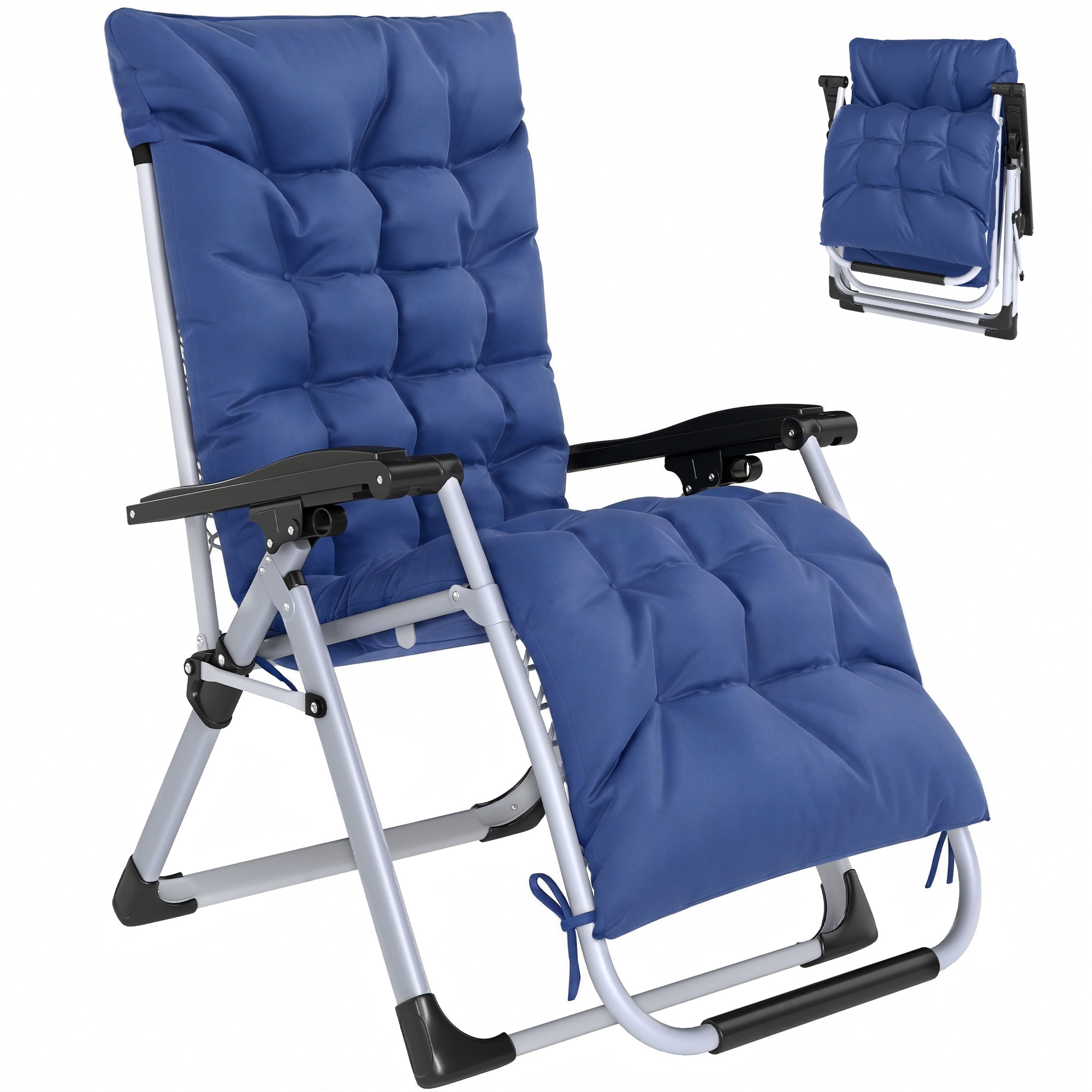 Reclining Zero Gravity Chair with Adjustable Backrest, Folding Garden Sun Lounger, Outdoor Recliner with Removable Cushion and Headrest, Dark Grey