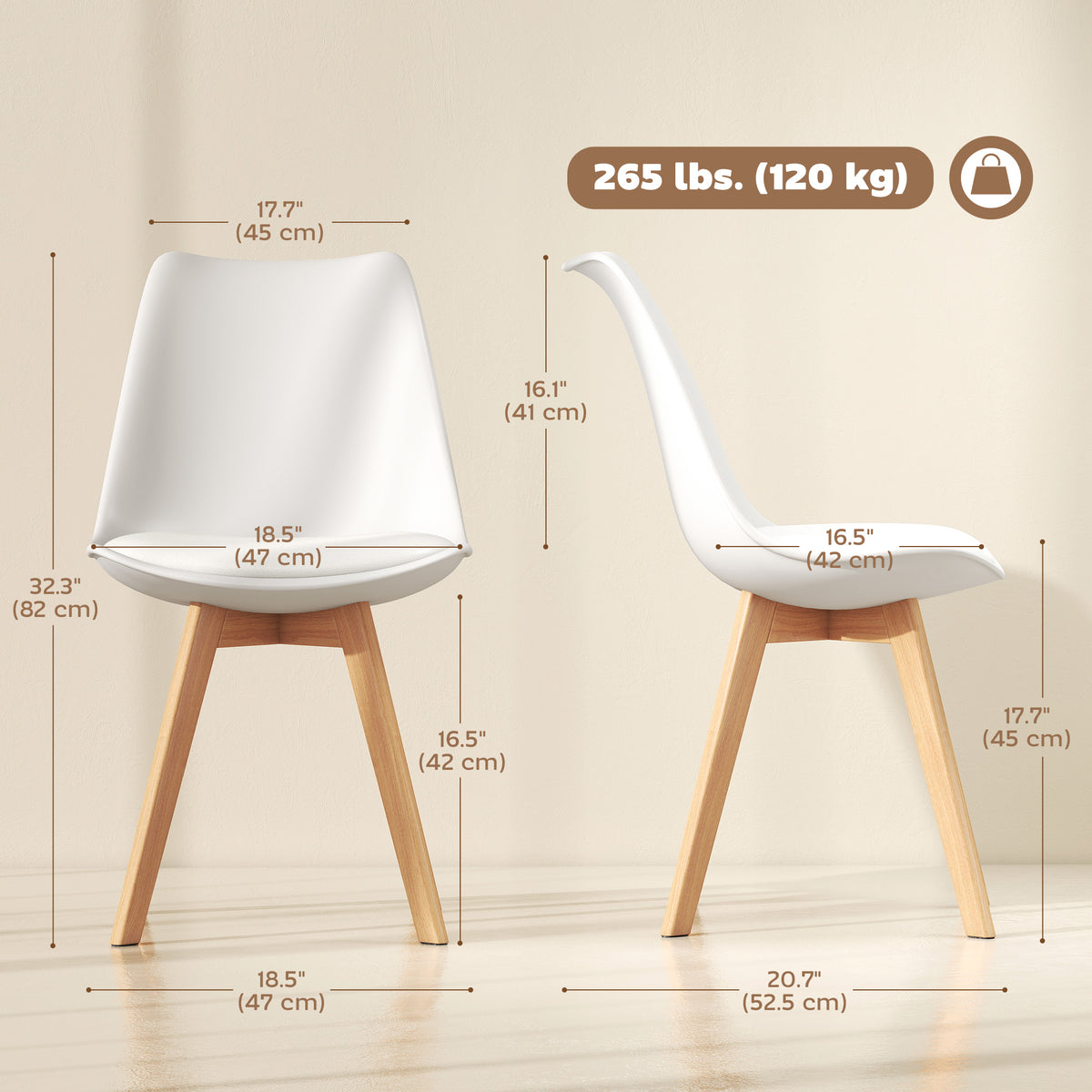 Modern Dining Table Chairs Set of 4, Rubber Wood Kitchen Table Chairs with PU Leather Cushion for Living Room, Bedroom