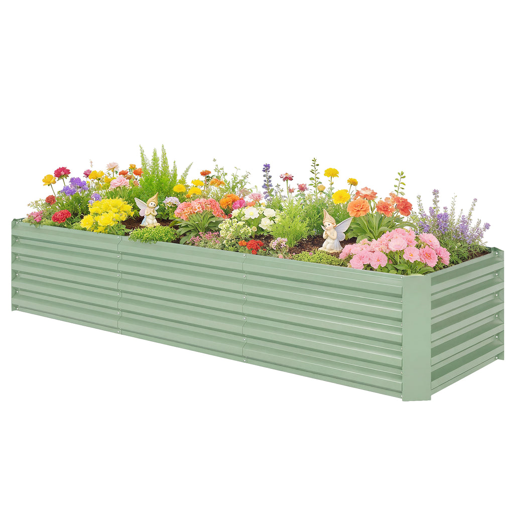 8 x 2.6 x 1.5ft Galvanized Raised Garden Bed, Reinforced Outdoor Planter Box with Open Bottom, Light Green