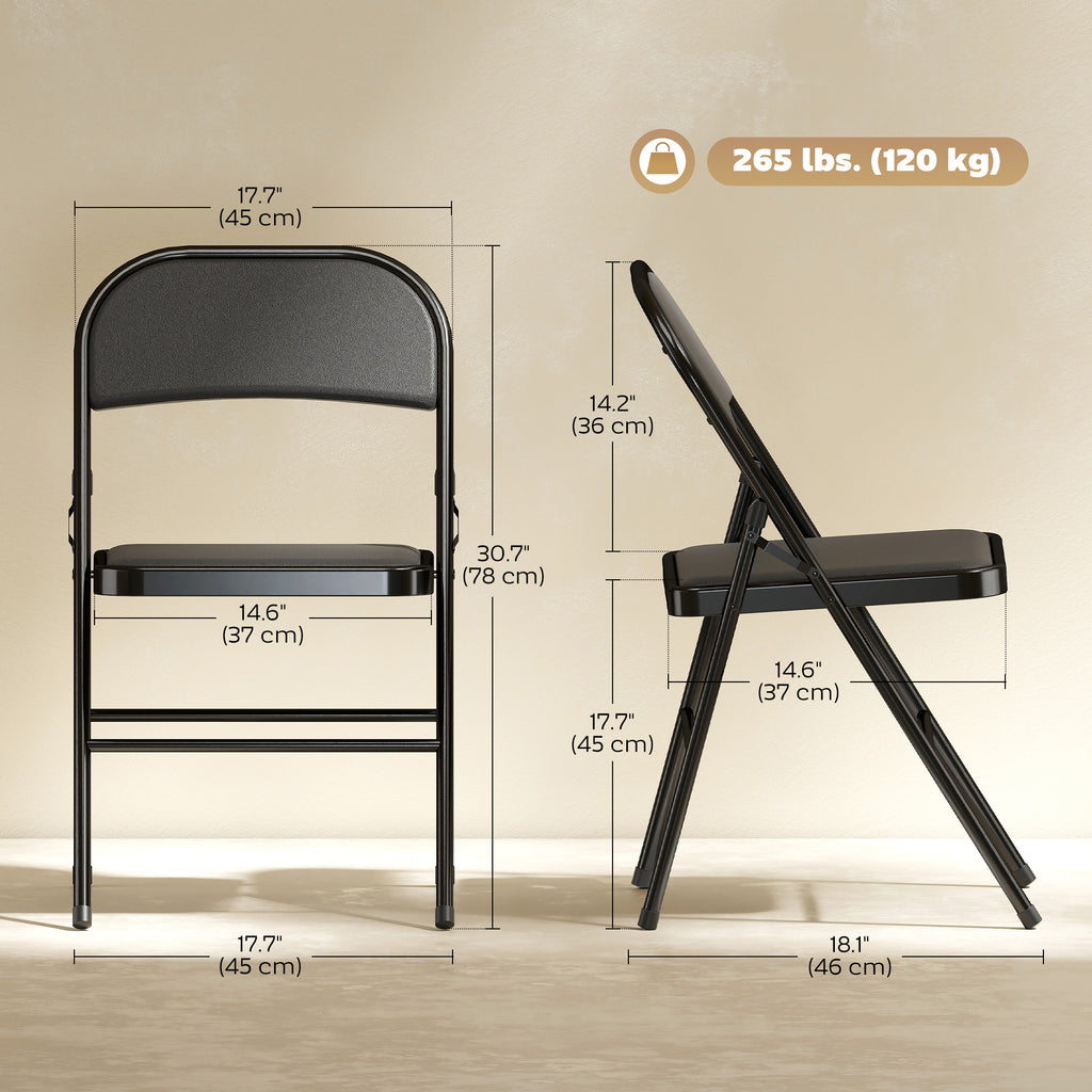 Set of 4 Metal Foldable Chairs, PU Leather Padded Folding Chairs with Cushion Seat and Open Back for Indoor, White