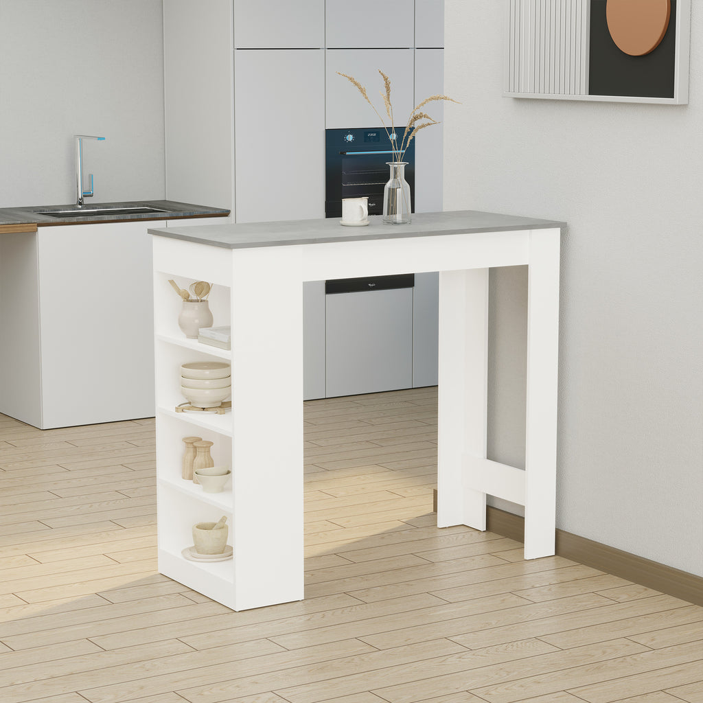 Bar Table, High Top Pub Table with 4 Storage Shelves, Modern Bar Height Table for Home Bar, Kitchen, Grey