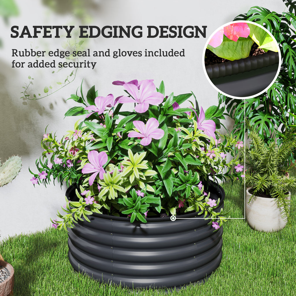 Galvanized Raised Flower Bed, 4 x 4 x 1.5 ft Outdoor Metal Raised Bed with Safety Edging and Gloves, Dark Grey