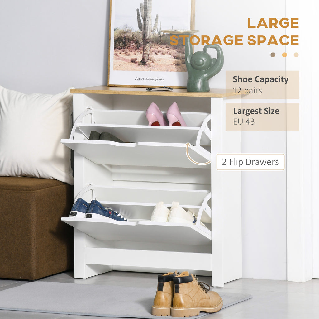Shoe Storage Cabinet with 2 Flip Drawers and Adjustable Shelves for 6-12 Pairs of Shoes, White