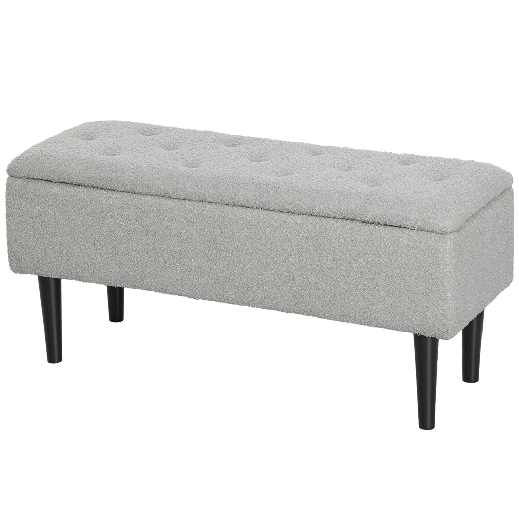 Modern Storage Bench, Ottoman with Storage and Lamb's Wool Upholstery for Living Room, Bedroom, Grey