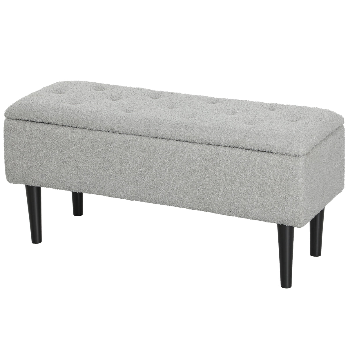 Modern Storage Bench, Ottoman with Storage and Lamb's Wool Upholstery for Living Room, Bedroom, Grey
