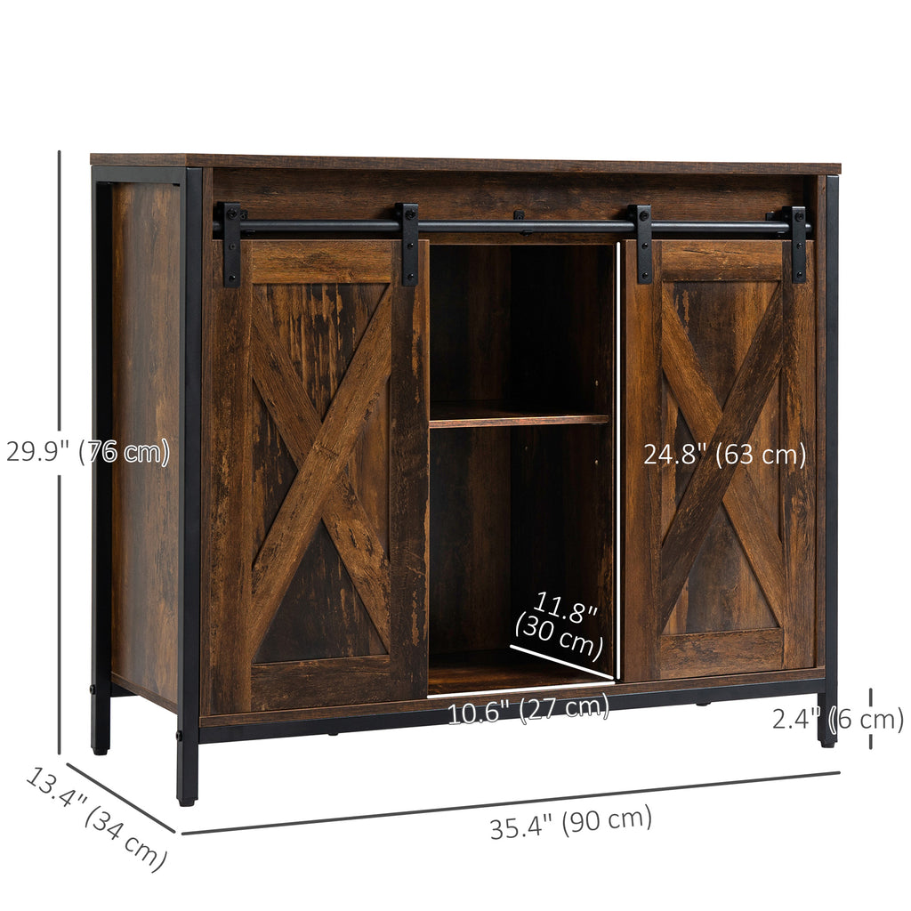 Industrial Sideboard, Buffet Cabinet with Sliding Barn Doors, Storage Cabinets and Adjustable Shelves for Living Room, Kitchen, Home Bar, Rustic Brown
