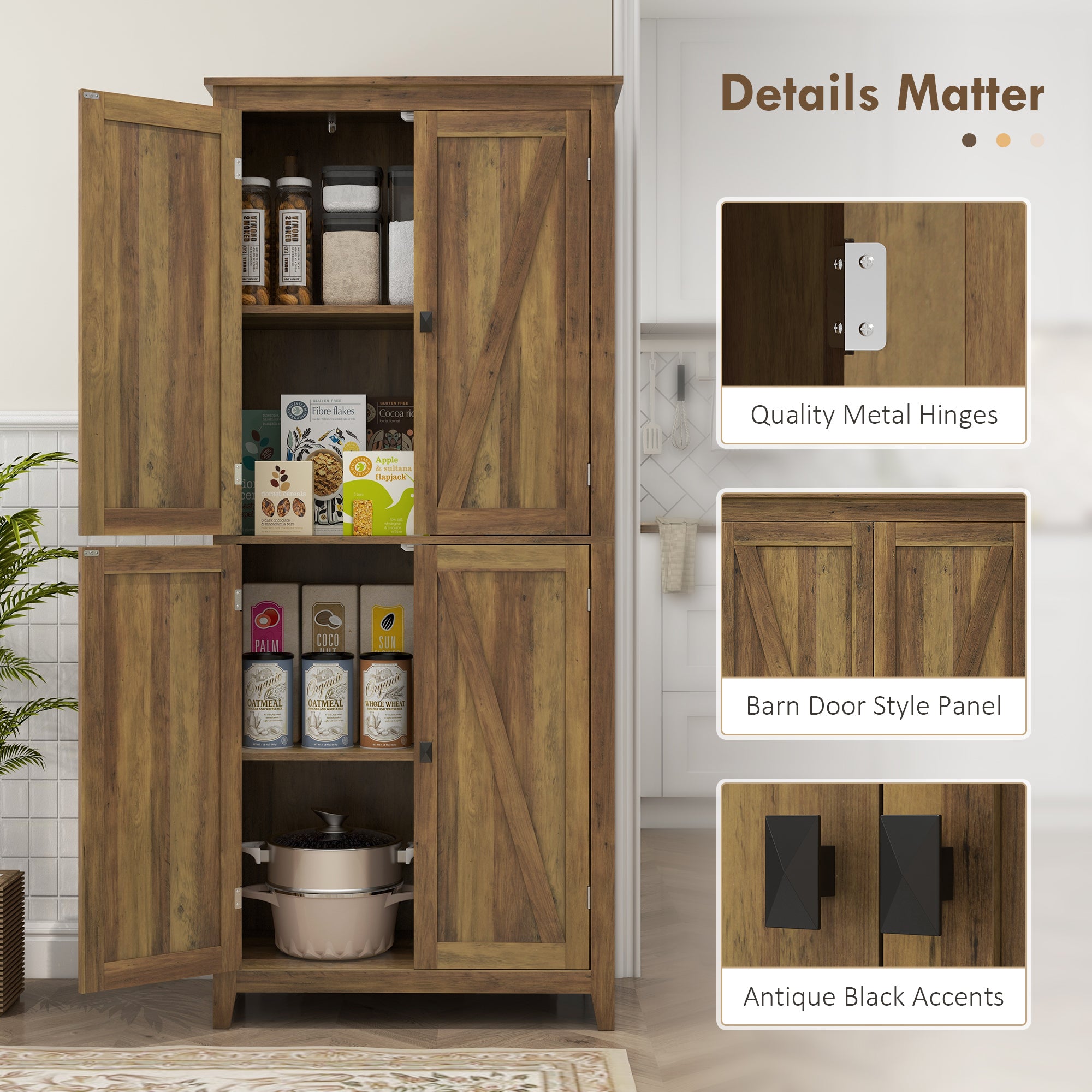 72" Freestanding Storage Cabinet, Kitchen Pantry Cabinet with Doors and Shelves for Dining Room, White