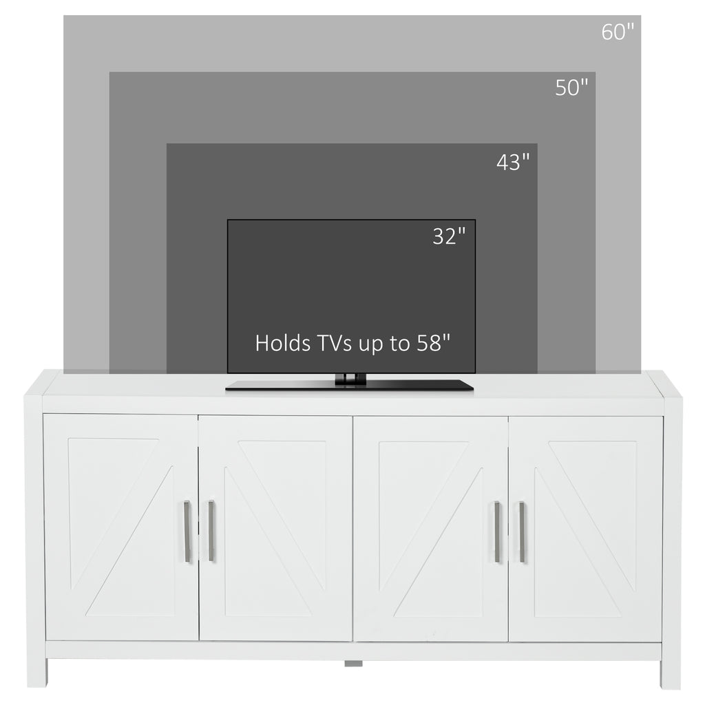 Sideboard Cabinet Buffets Table with Barn Style Doors TV Cabinet Stand for TVs up to 65" with 4 Cable Holes White