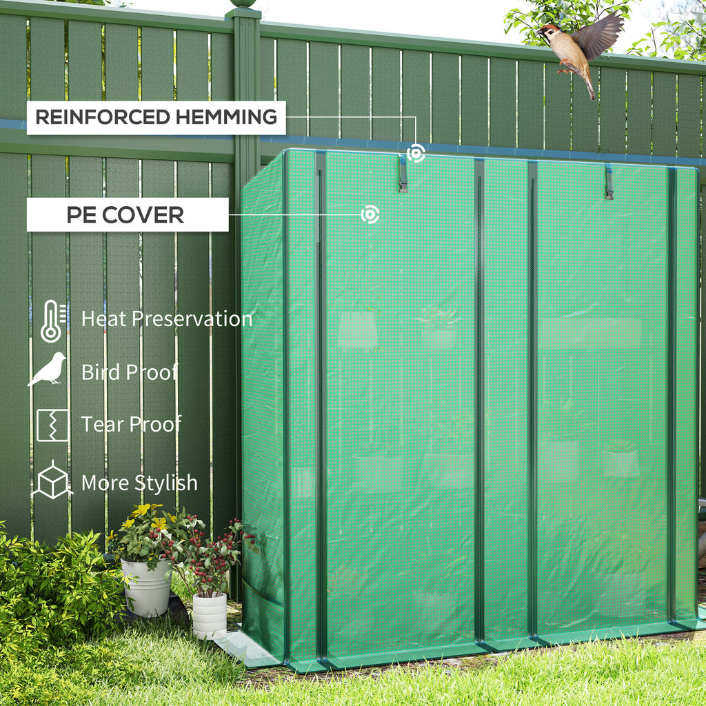 Lean-to Greenhouse with 3 Tier Shelves, Mini Greenhouse with 3 Roll-Up Doors for Indoor Outdoor, Green