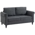 Vintage Loveseat, Upholstered Love Seat Furniture, Chenille-feel Fabric 2 Seater Sofa Couch with Rolled Arms, Gourd-Shaped Rubber Wood Legs for Living Room, Dark Grey