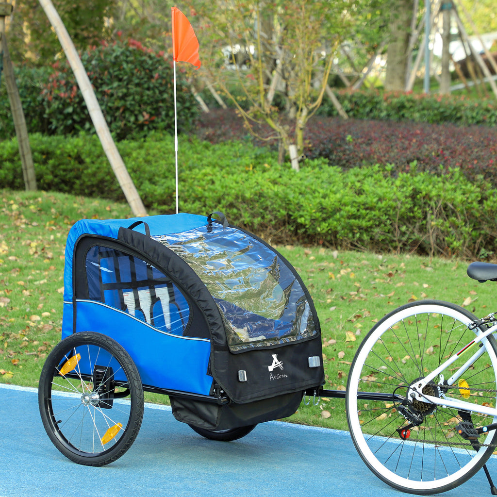 Aosom 2 Seat Bike Trailer for Kids, Baby Stroller with Storage Bag, 5 Point Harness, Bicycle Trailer with 20" Wheels, Green