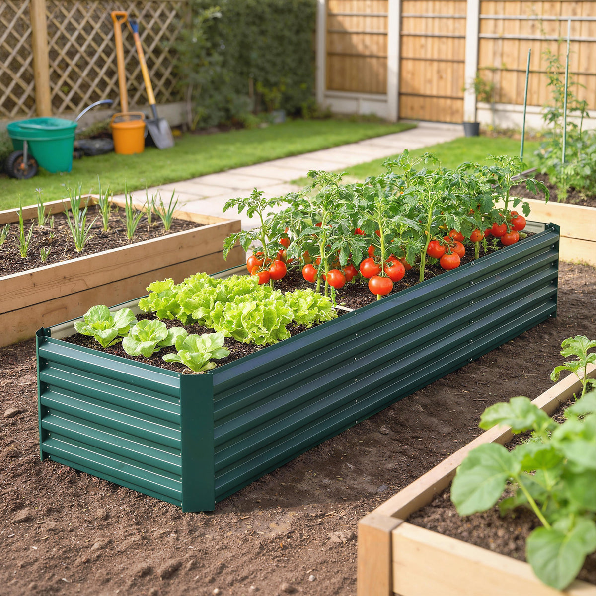 8 x 1.3 x 1.5ft Galvanized Raised Garden Bed, Reinforced Outdoor Planter Box with Open Bottom, Green