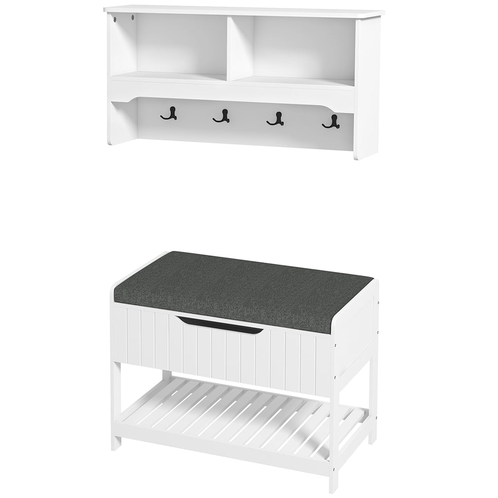 Wall Mounted Coat Rack with Shoe Storage Bench, Hall Tree and Bench, Clothes Hanger Rack with Shelves for Hallway White