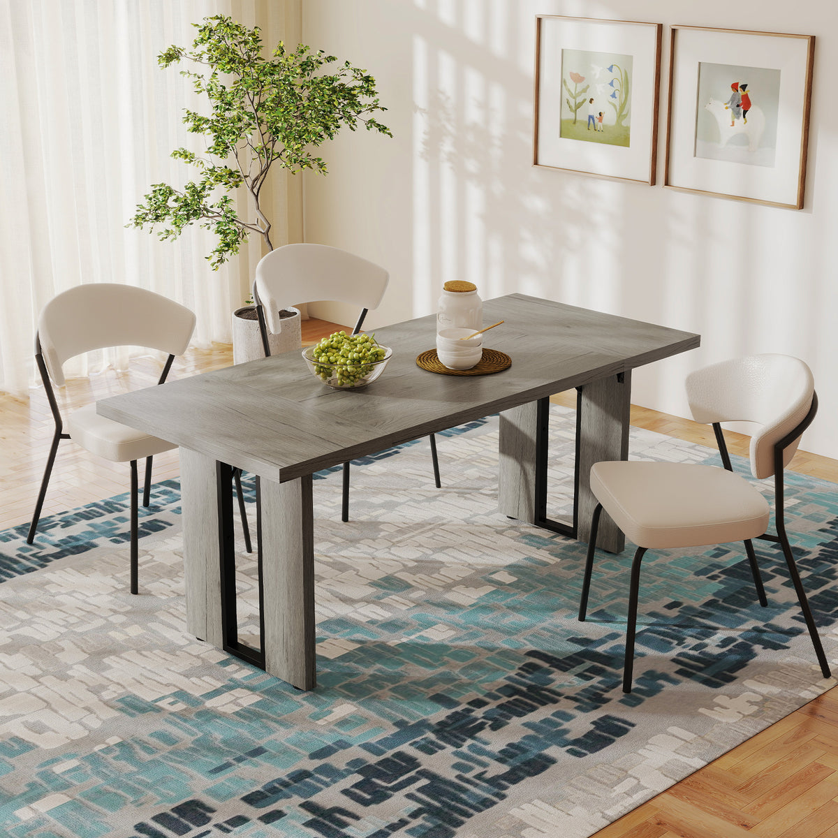 Industrial Kitchen Table for 8, 71" Rectangular Dining Table with Thick Tabletop for Dining Room, Grey Wood Finish