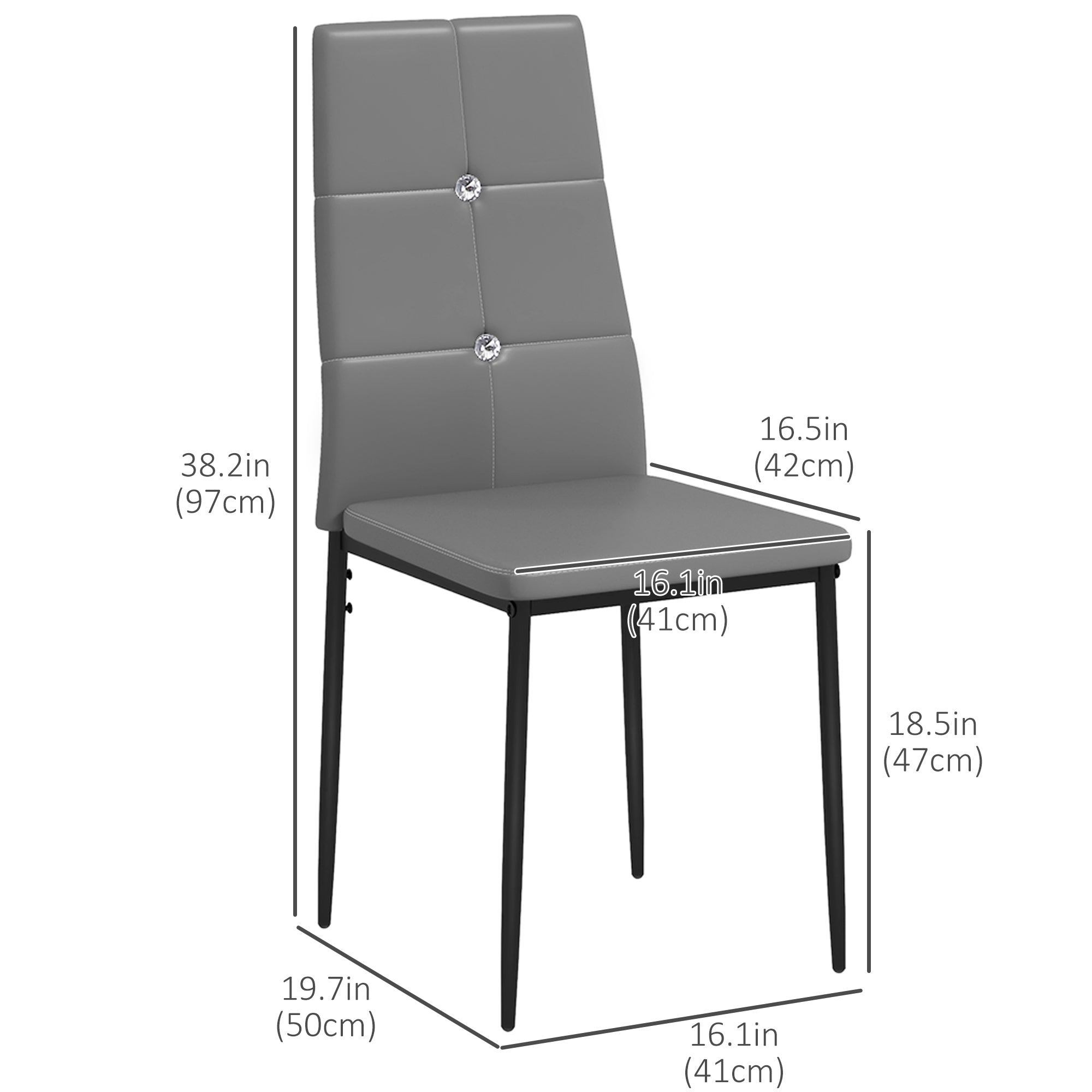 Set of 4 Modern Style Dining Chairs, Button Tufted High Back Side Chairs with Upholstered Seat, Steel Legs for Living Room, Kitchen, Study, Bedroom, Black