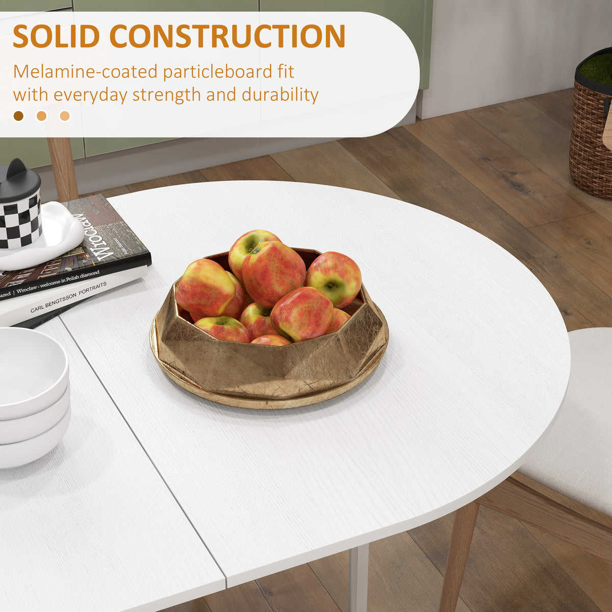 Oval Folding Dining Table, Space Saving Drop Leaf Kitchen Table for Dining Room, Living Room, Distressed Brown