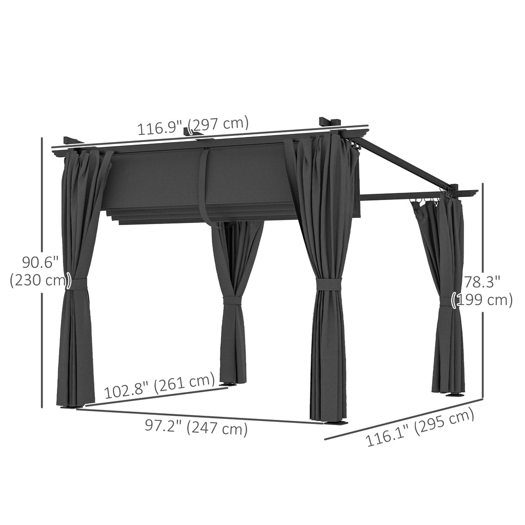 10' x 20' Metal Retractable Pergola Canopy with Sidewalls, Outdoor Gazebo UPF30+ Sun Shade Shelter for Garden, Deck
