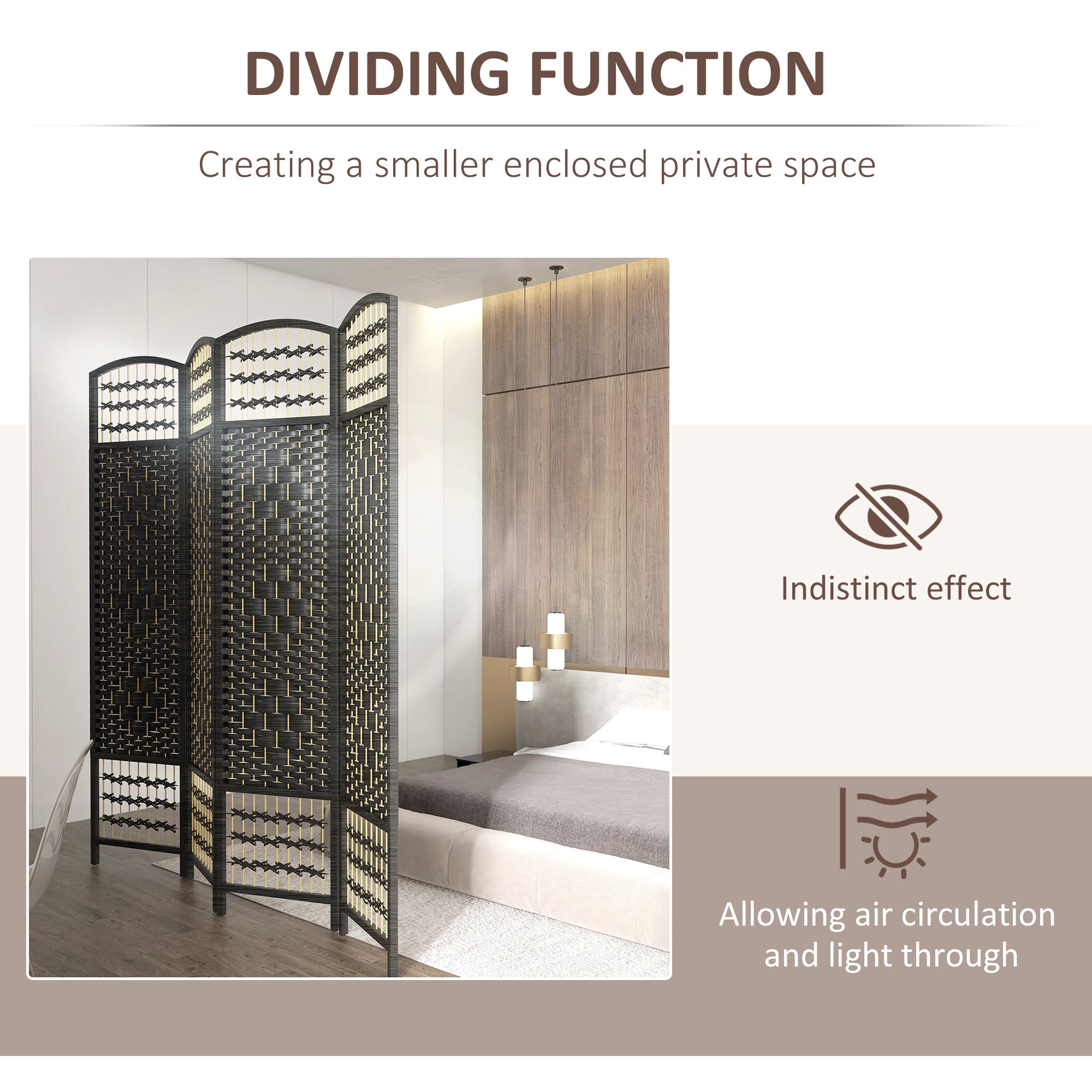 4 Panel Folding Room Divider, Portable Privacy Screen, Wave Fiber Room Partition for Home Office, White