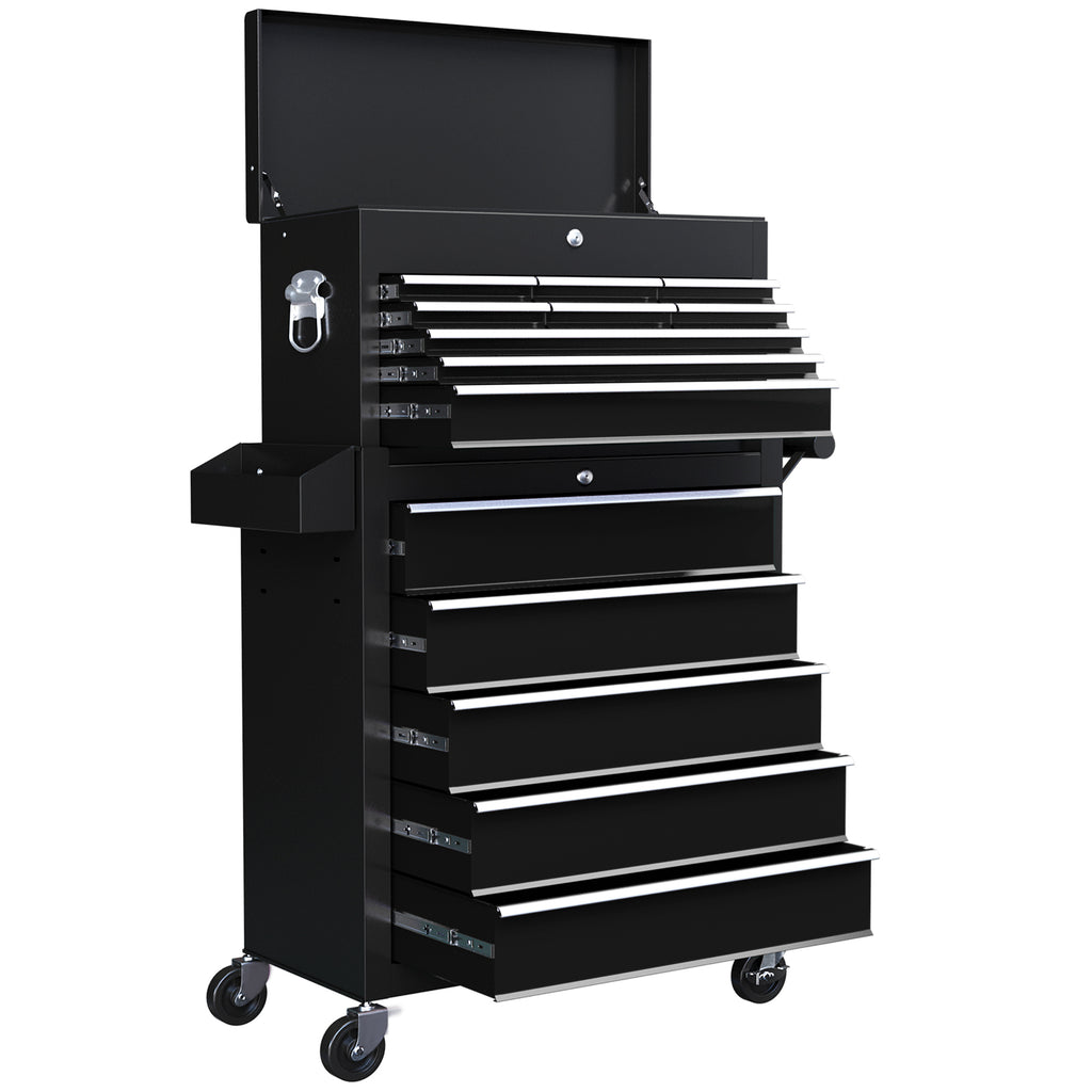 14 Drawer Rolling Tool Chest, Lockable Tool Storage Cabinet with Detachable Top Toolbox, Protective Liner, Black
