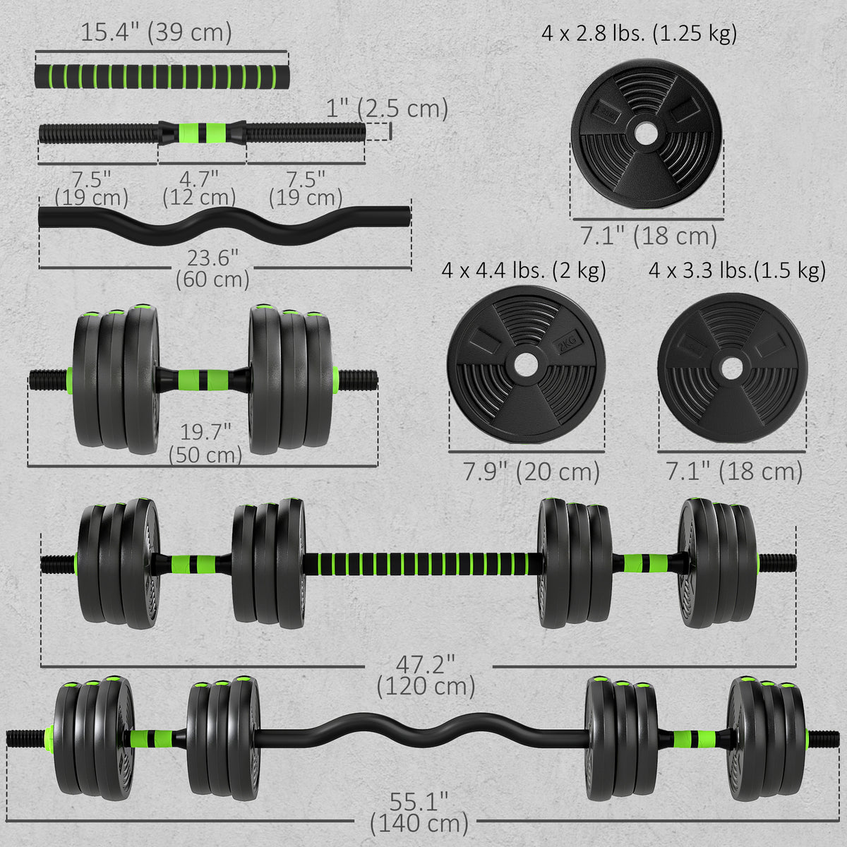 Soozier Adjustable Dumbbell Set, 3 in 1 Weights Dumbbells Set for Home Gym, 33lb Free Weights with Connector and Non-Slip Grip
