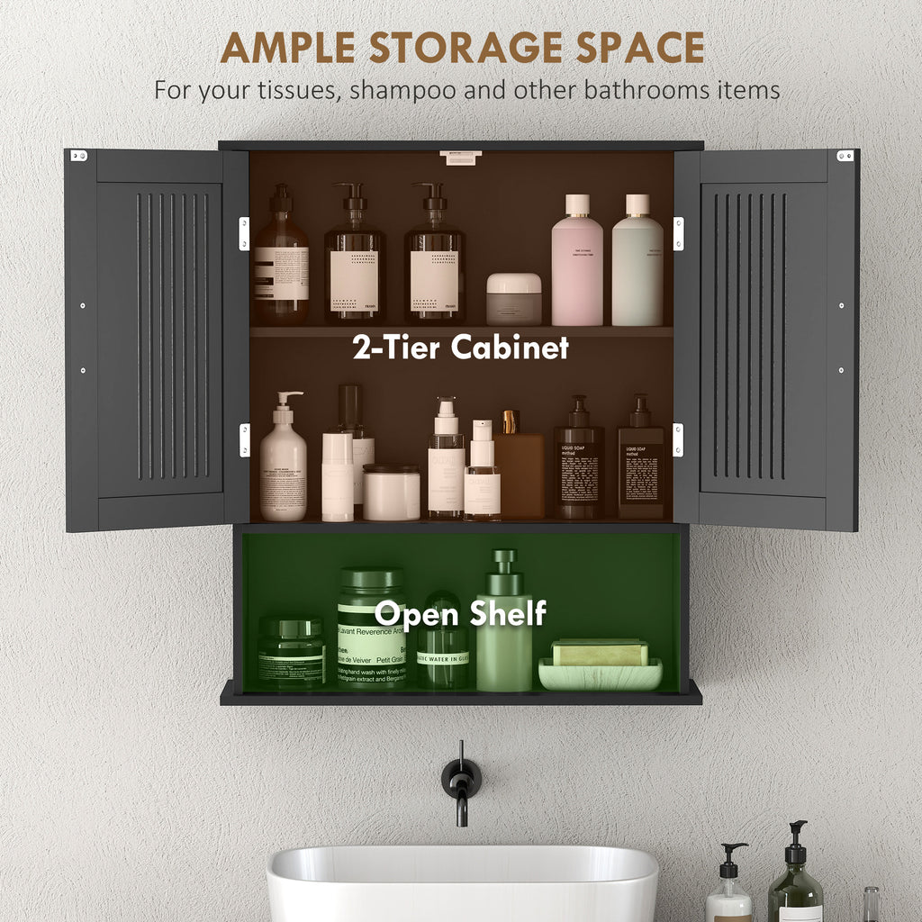 Modern Wall Mount Bathroom Cabinet, Storage Organizer with 2 Door Cabinet and Shelf, White