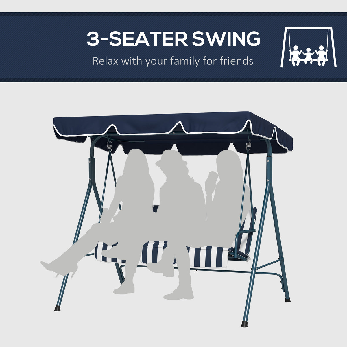 3-Seater Outdoor Porch Swing with Adjustable Canopy, Patio Swing Chair for Garden, Poolside, Backyard, Green and White