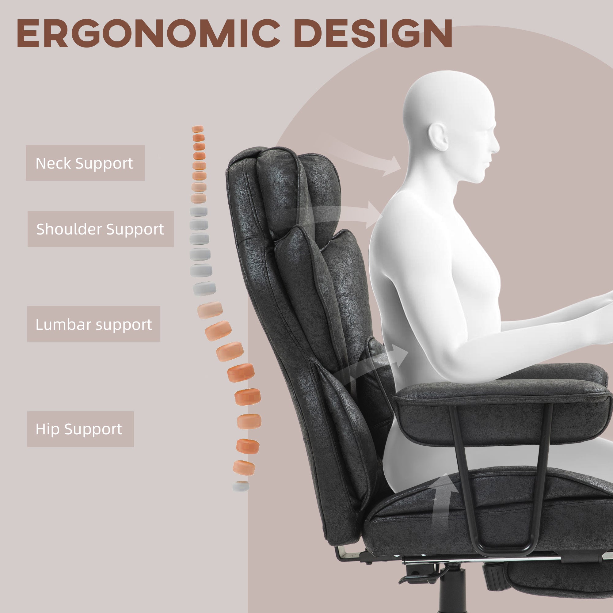 Big and Tall Office Chair with Foot Rest, 400LBS High Back Desk Chair with Padded Armrests, Lumbar Support, Black