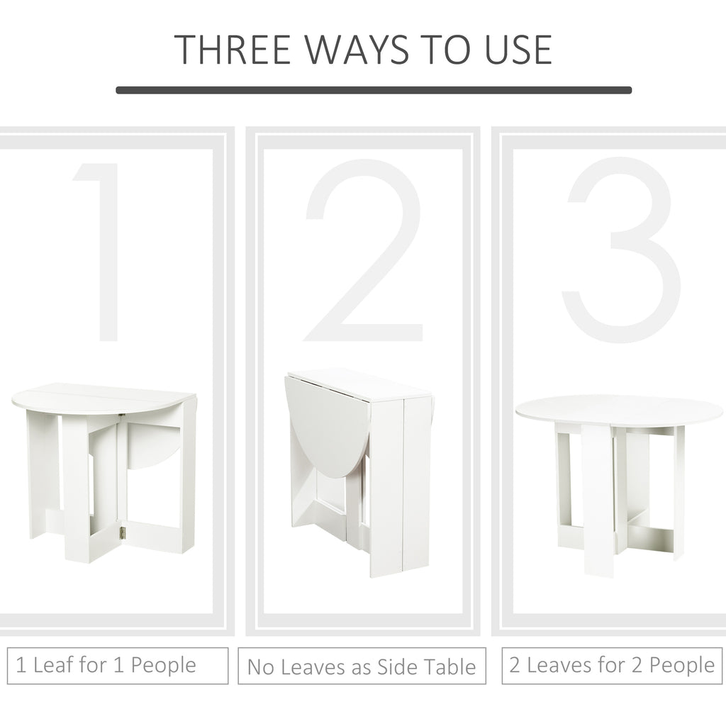 Folding Dining Table, 41" Drop Leaf Table for Small Spaces, Oval Foldable Table for Kitchen, Dining Room, White