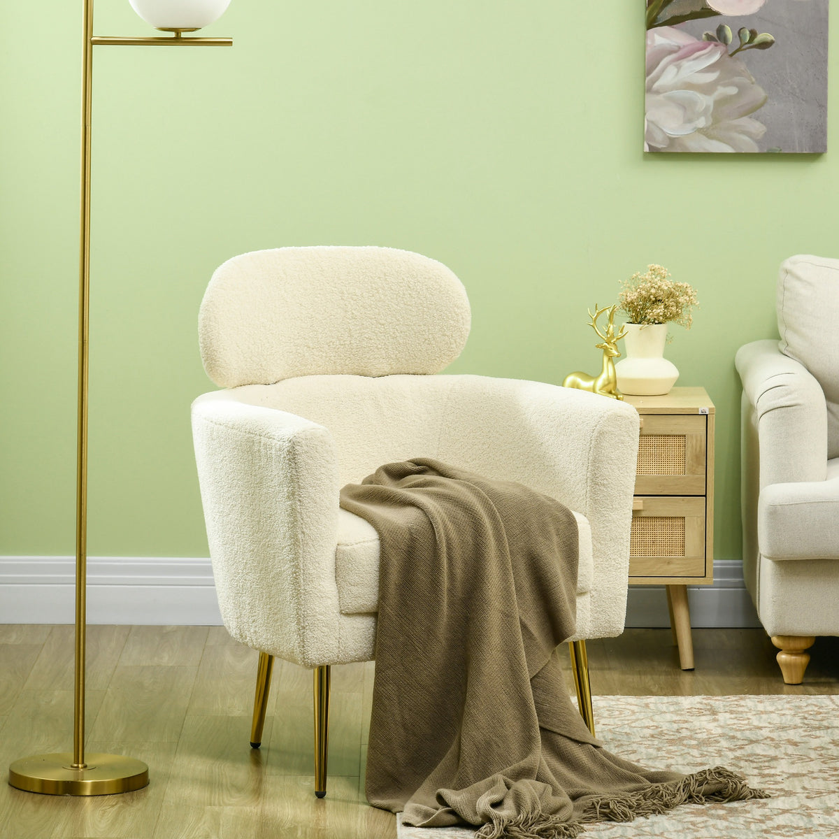 Barrel Accent Chair with Detachable Headrest, Modern Armchair for Living Room, Home Office, Cream White