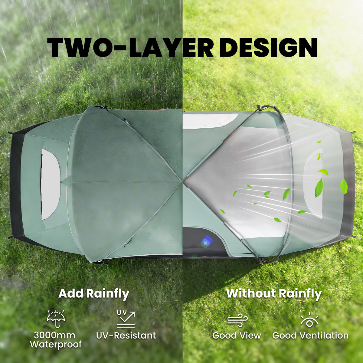 5-6 Person Family Tent, Outdoor Camping Tent with Lighting Hook, Carrying Bag for Camping, Hiking and Travelling, Green