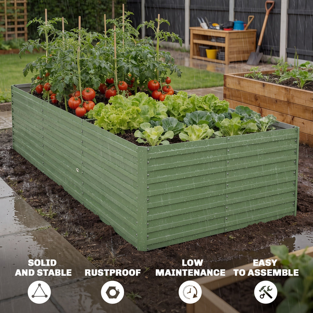 6' x 3' x 2' Raised Garden Bed, Galvanized Planter Box for Growing Flowers, Herbs and Vegetables, Light Grey