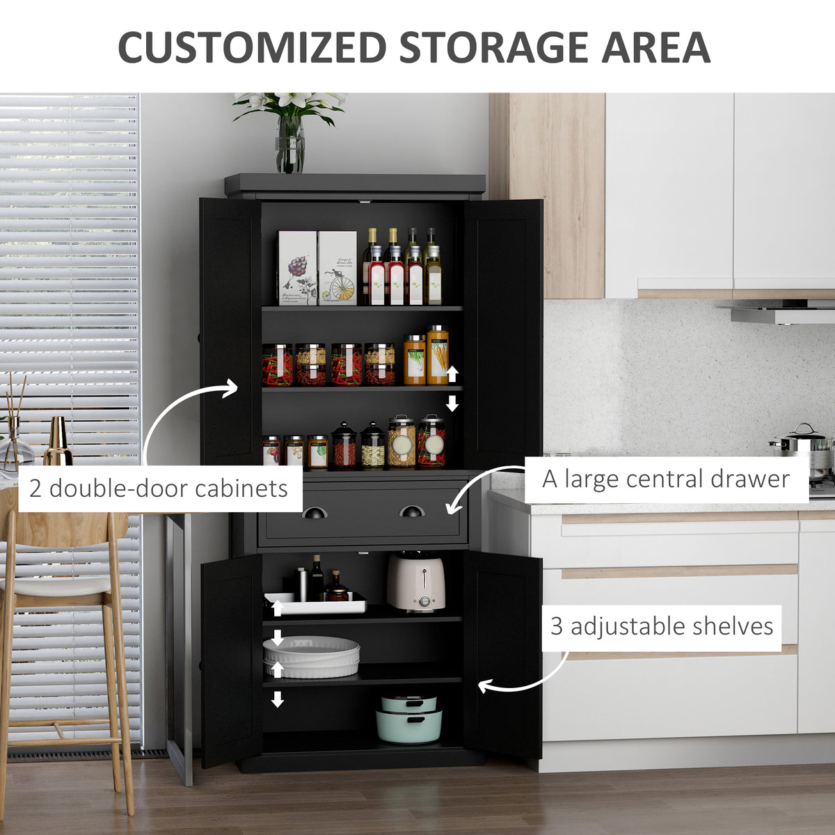 Long Standing Kitchen Cabinet w/ 2 Drawers MDF Board White