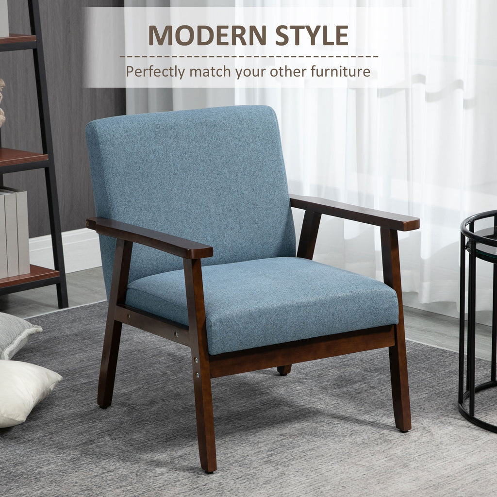 Accent Chairs with Cushioned Seat, Upholstered Linen-Feel Armchair with Adjustable Feet for Bedroom, Living Room, Blue
