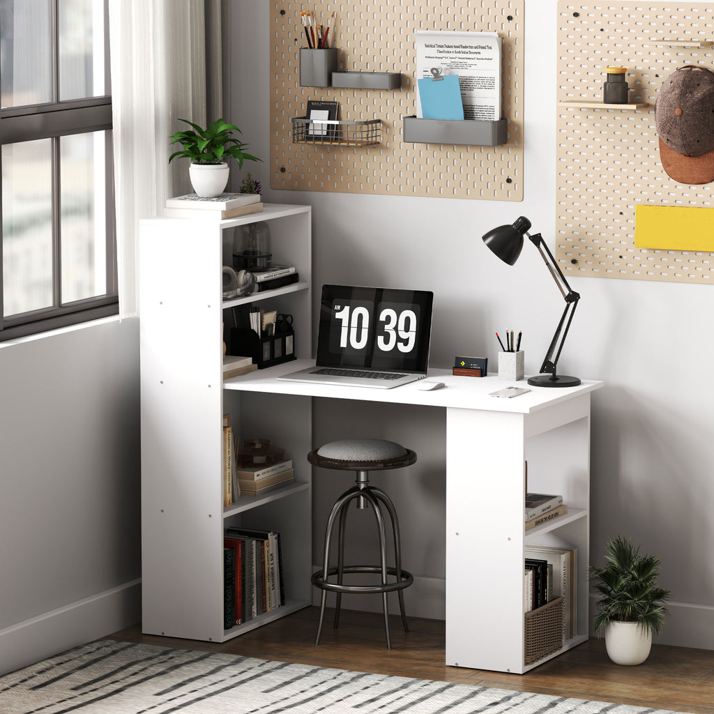 Modern Computer Desk with Storage Shelves, 47" Writing Table Workstation with Bookshelf for Home Office, White