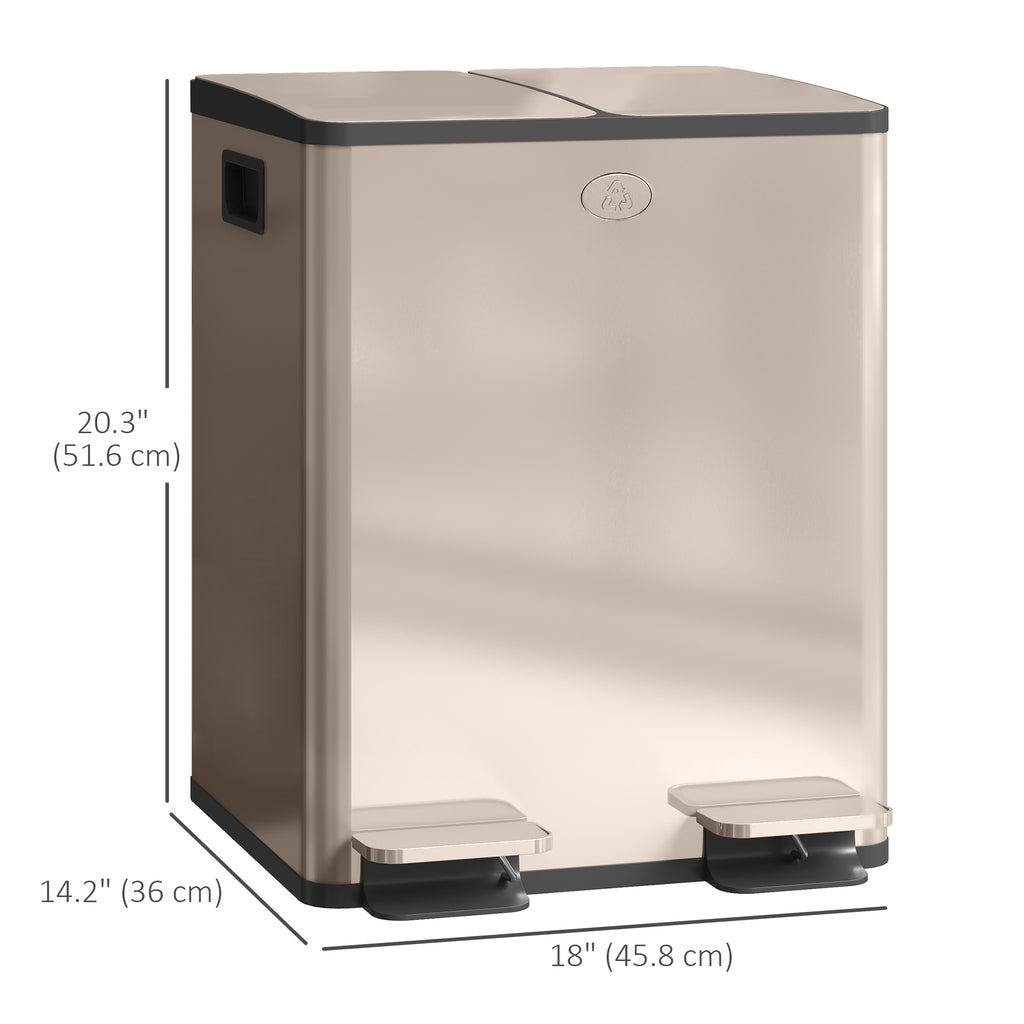 Garbage Bin, Soft-Close Trash Can with Foot Pedal, 2x5 Gal (2x20 L) Garbage Can with Removable Inner Buckets, Gold