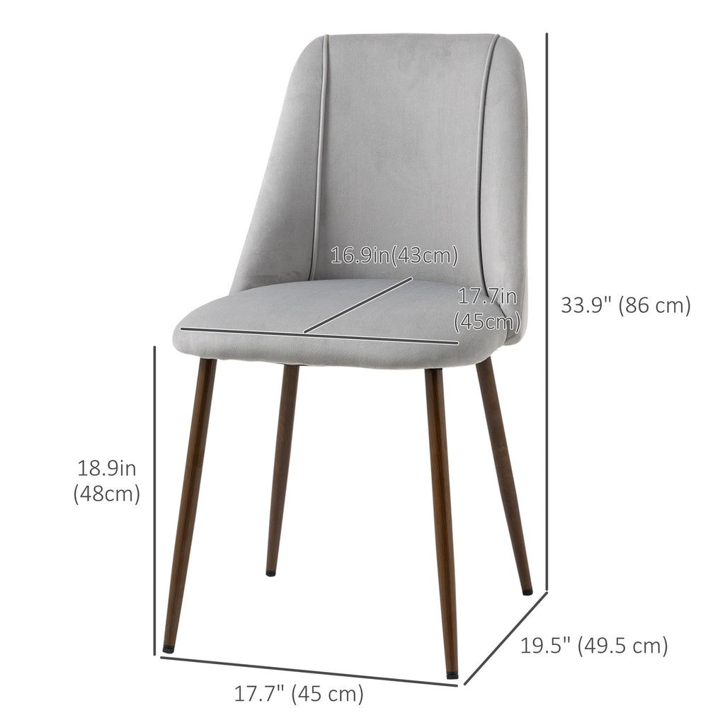 Upholstered Dining Chairs Set of 4, Velvet Accent Chair with Back and Wood-grain Steel Leg for Kitchen, Grey