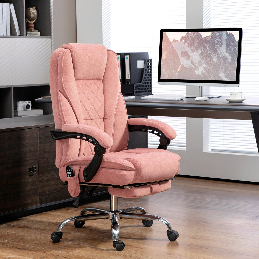 Massage Office Chair, Reclining Computer Chair with Adjustable Height and Footrest, Pink