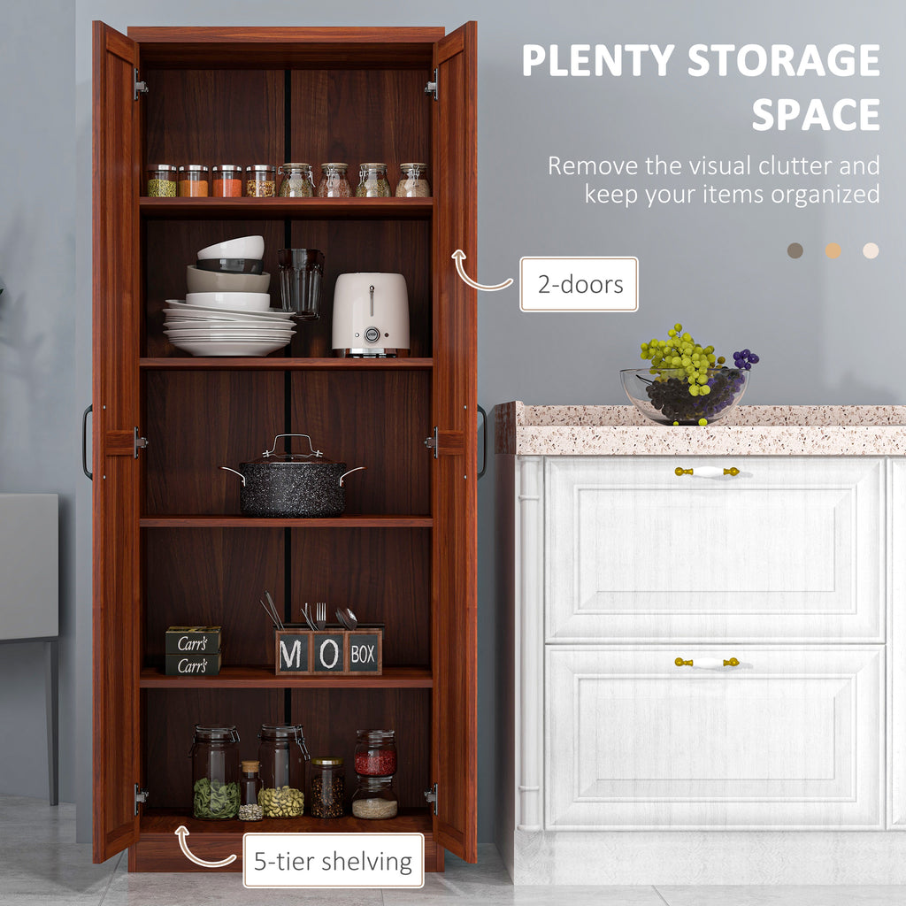 63" Kitchen Storage Cabinet, 5-tier Pantry Cabinet with Doors and Adjustable Shelves for Dining Room, Tan