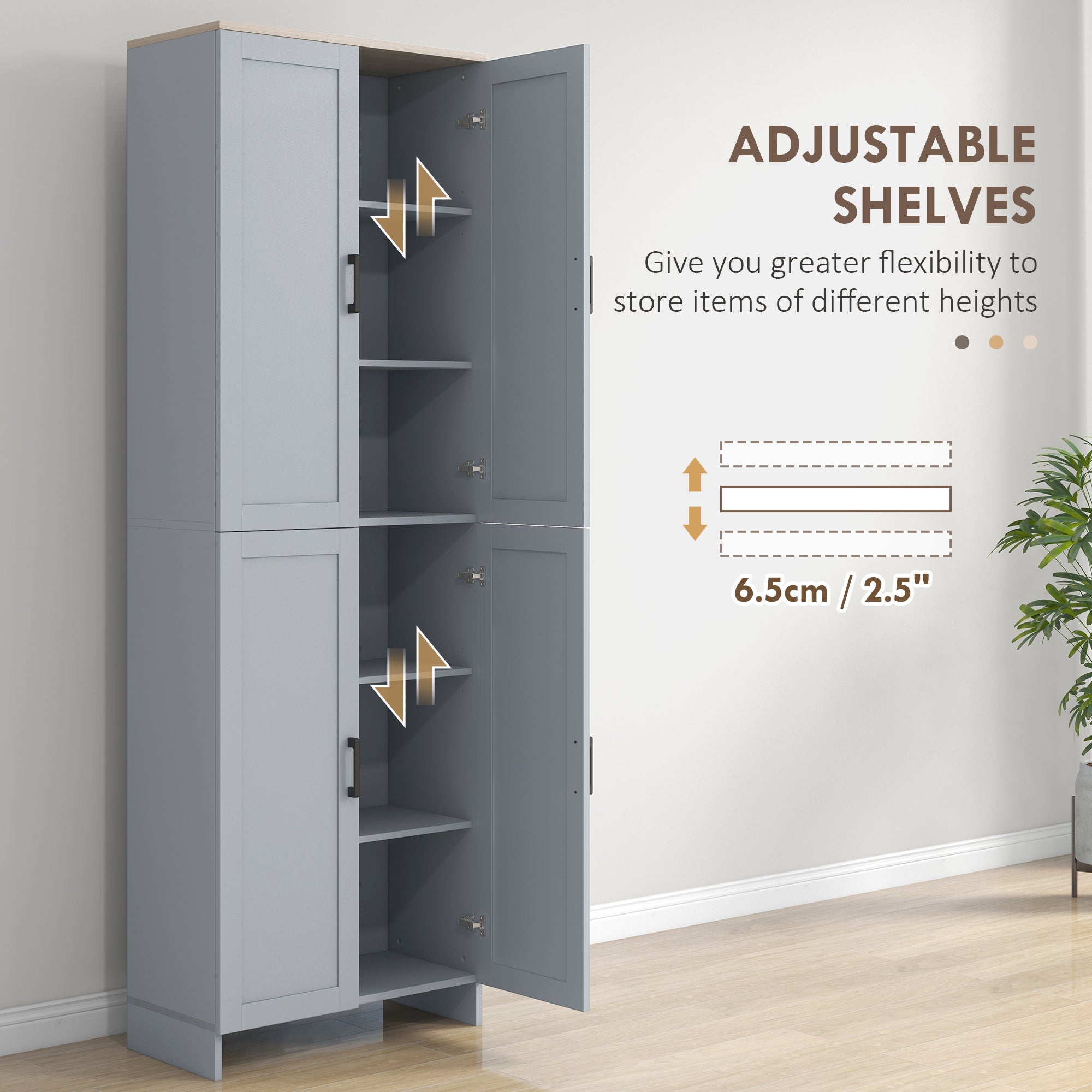 67" 4-Door Kitchen Pantry Cabinet, Freestanding Storage Cabinet Cupboard with Adjustable Shelves, White